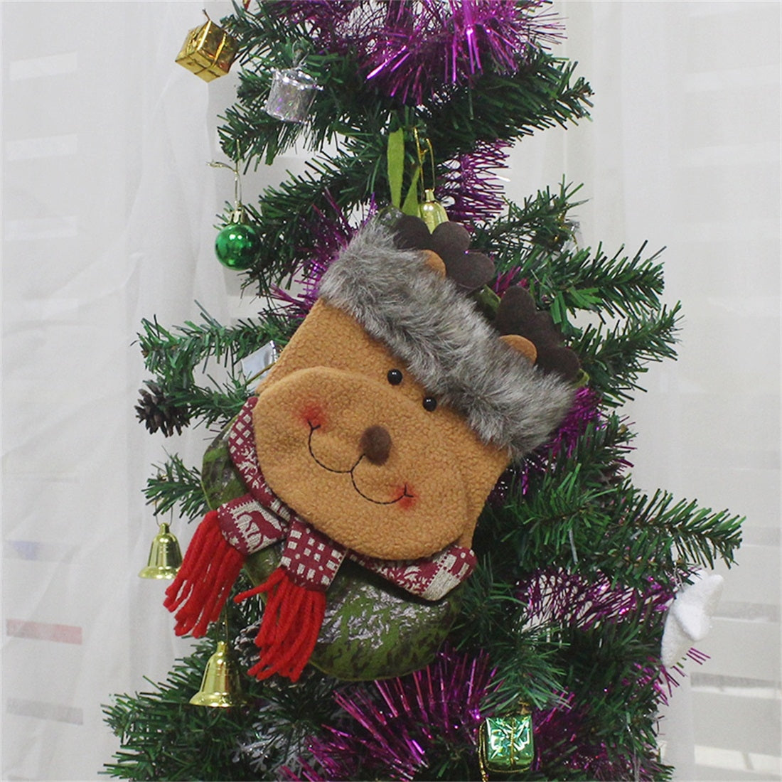 ELECTROPRIME Elk Pattern Christmas Sock Gift Bag Christmas Tree Pendant Decoration