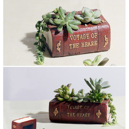 ELECTROPRIME Retro Literature Book Pots Multi-meat Plant Bonsai Micro-landscape Vintage Book Flower Pot Planter for Flower Succulent Cacti Herbs Plant Bed Box Case FlowerPot, Size: 14*10.5*5cm
