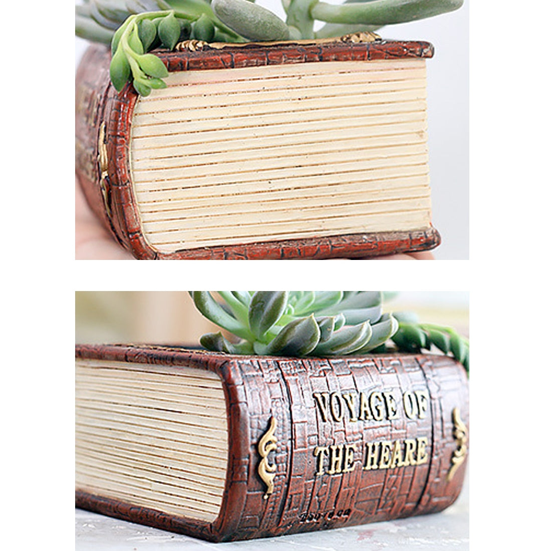 ELECTROPRIME Retro Literature Book Pots Multi-meat Plant Bonsai Micro-landscape Vintage Book Flower Pot Planter for Flower Succulent Cacti Herbs Plant Bed Box Case FlowerPot, Size: 14*10.5*5cm