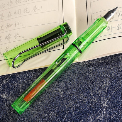ELECTROPRIME 3 PCS School Office Extra Fine Titanium Alloy Nib Transparent Piston Fountain Pen(Black), Random Delivery(0.5mm/0.38mm Nib)