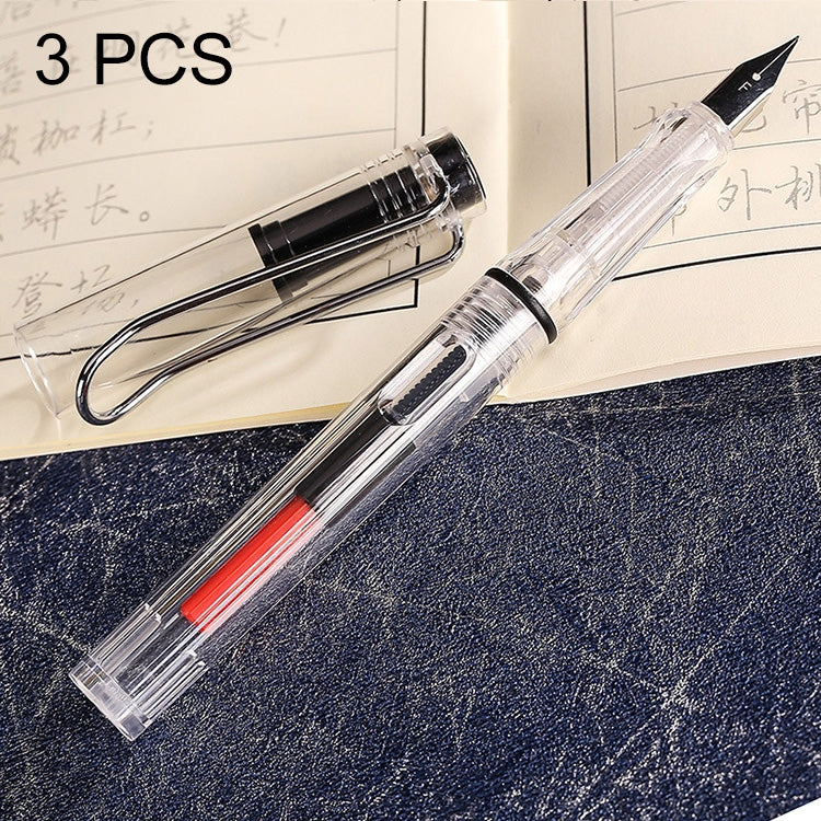 ELECTROPRIME 3 PCS School Office Extra Fine Titanium Alloy Nib Transparent Piston Fountain Pen(Black), Random Delivery(0.5mm/0.38mm Nib)