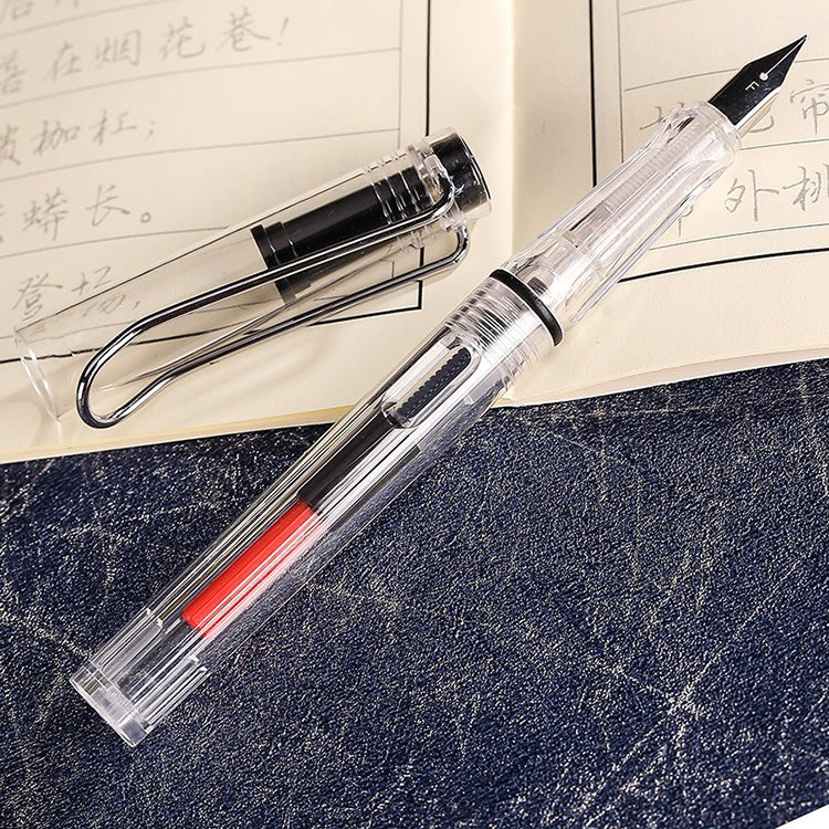 ELECTROPRIME 3 PCS School Office Extra Fine Titanium Alloy Nib Transparent Piston Fountain Pen(Black), Random Delivery(0.5mm/0.38mm Nib)