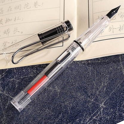 ELECTROPRIME 3 PCS School Office Extra Fine Titanium Alloy Nib Transparent Piston Fountain Pen(Black), Random Delivery(0.5mm/0.38mm Nib)