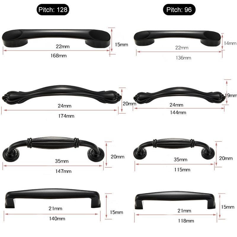 ELECTROPRIME 6225A-64 Simple Cabinet Door Handle Drawer Wardrobe Zinc Alloy Handle(Black)