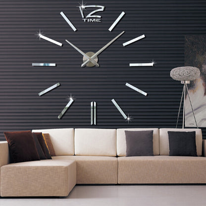 ELECTROPRIME 39 inch Bedroom Home Office Decoration Modern Frameless Large DIY 3D Mirror Wall Sticker Mute Clock(Silver)