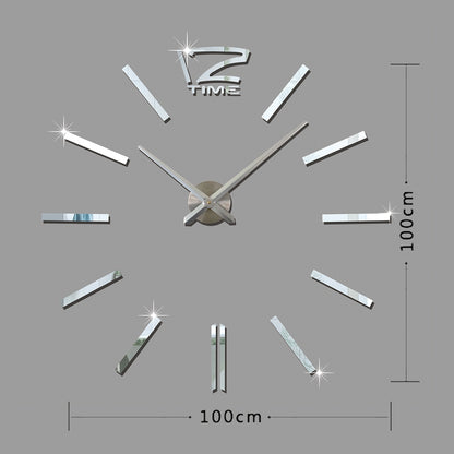 ELECTROPRIME 39 inch Bedroom Home Office Decoration Modern Frameless Large DIY 3D Mirror Wall Sticker Mute Clock(Silver)
