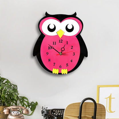 ELECTROPRIME 11*10 inch Children Bedroom Room Decor Battery Operated Owl Shaped Mute Non Ticking Round Wall Quartz Clock