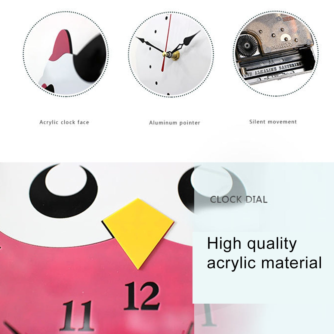 ELECTROPRIME 11*10 inch Children Bedroom Room Decor Battery Operated Owl Shaped Mute Non Ticking Round Wall Quartz Clock