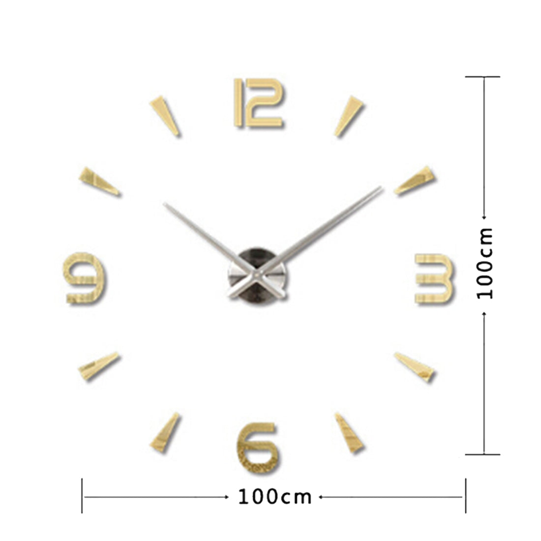 ELECTROPRIME Bedroom Home Decoration Watch Frameless 3D Mirror Large DIY Wall Sticker Mute Clock, Size: 100*100cm(Gold)