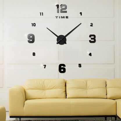 ELECTROPRIME Bedroom Home Decoration Mirrored Number Frameless Large 3D DIY Wall Sticker Mute Clock, Size: 100*100cm(Black)