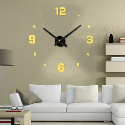 ELECTROPRIME Bedroom Home Decoration Mirrored Number Frameless Large 3D DIY Wall Sticker Mute Clock, Size: 100*100cm(Gold)