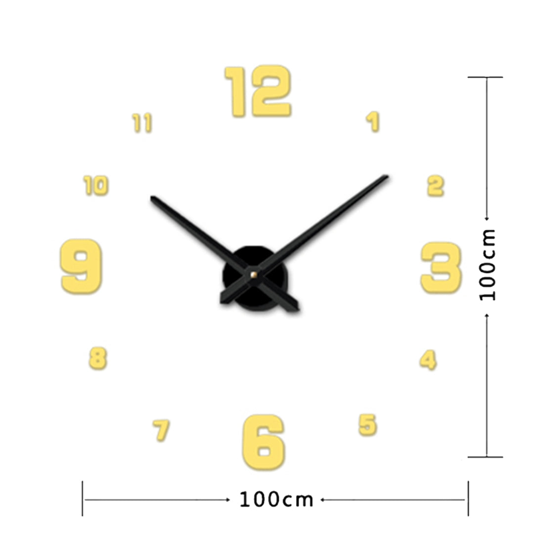 ELECTROPRIME Bedroom Home Decoration Mirrored Number Frameless Large 3D DIY Wall Sticker Mute Clock, Size: 100*100cm(Gold)