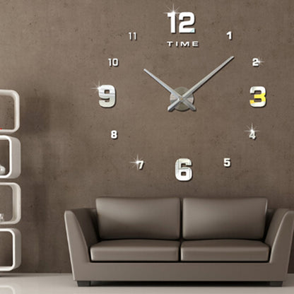ELECTROPRIME Bedroom Home Decoration Mirrored Number Frameless Large 3D DIY Wall Sticker Mute Clock, Size: 100*100cm(Silver)