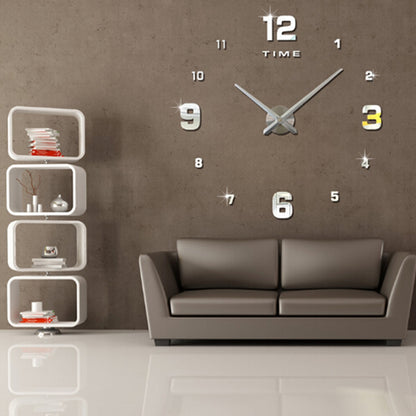 ELECTROPRIME Bedroom Home Decoration Mirrored Number Frameless Large 3D DIY Wall Sticker Mute Clock, Size: 100*100cm(Silver)