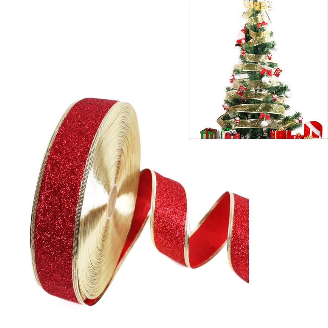 ELECTROPRIME 2m Christmas Party Decoration Glitter Powder Christmas Tree Decoration Ribbon(Dark Red)