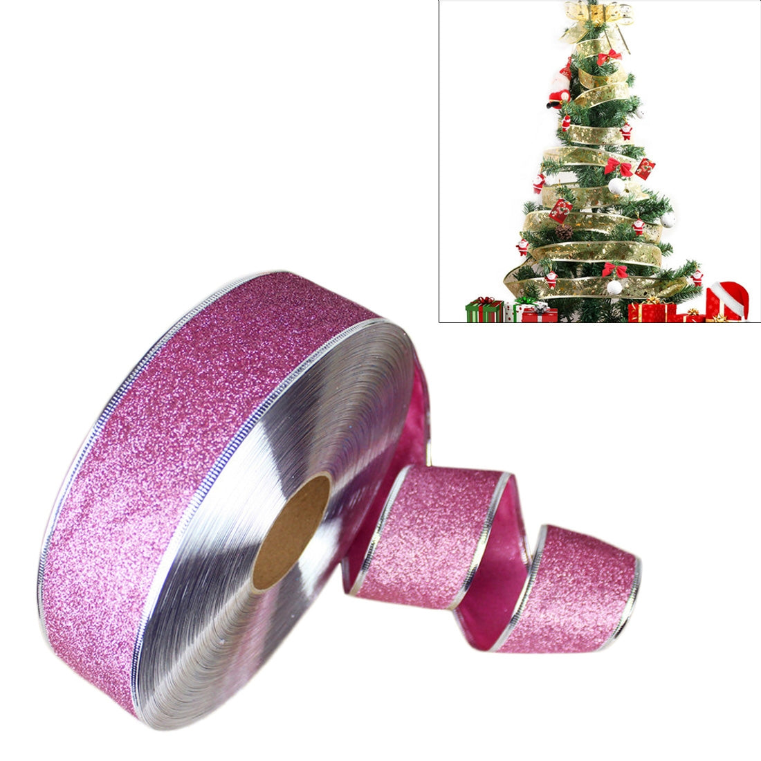 ELECTROPRIME 2m Christmas Party Decoration Glitter Powder Christmas Tree Decoration Ribbon(Pink)