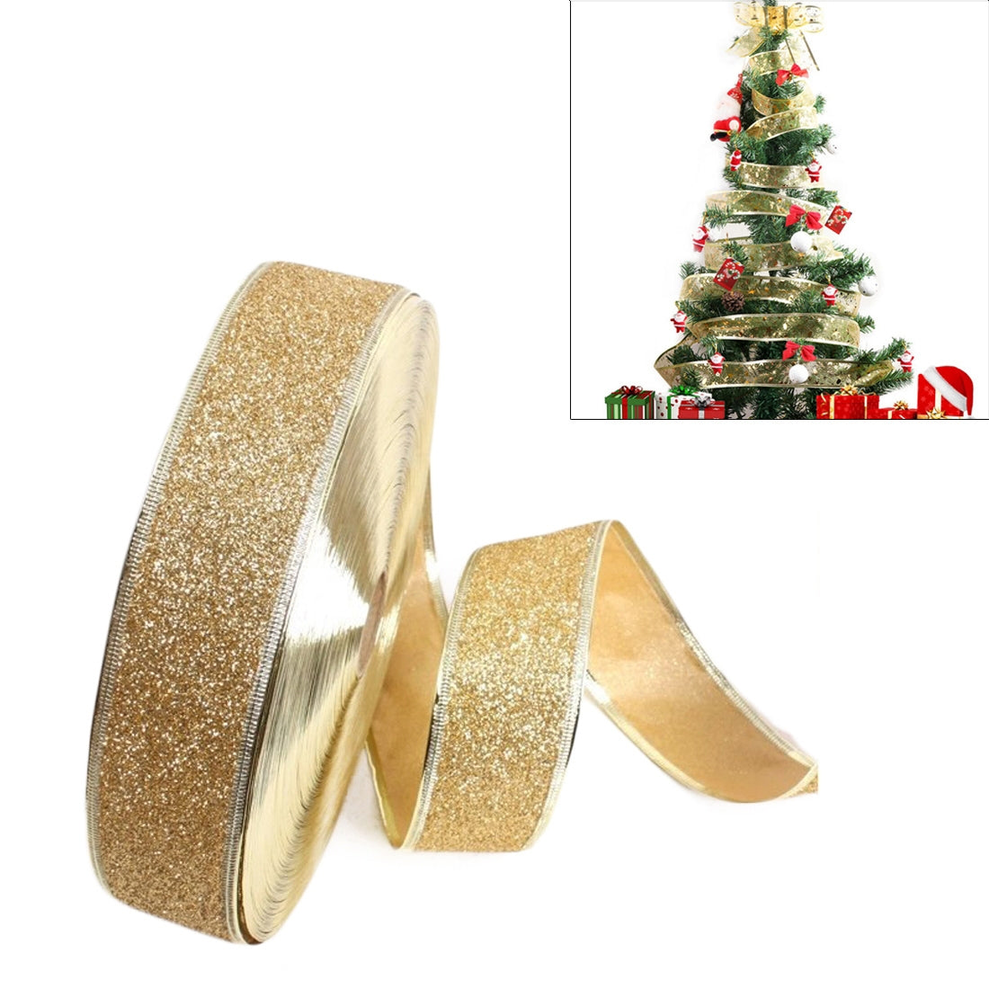 ELECTROPRIME 2m Christmas Party Decoration Glitter Powder Christmas Tree Decoration Ribbon(Gold)