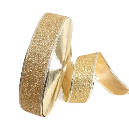 ELECTROPRIME 2m Christmas Party Decoration Glitter Powder Christmas Tree Decoration Ribbon(Gold)