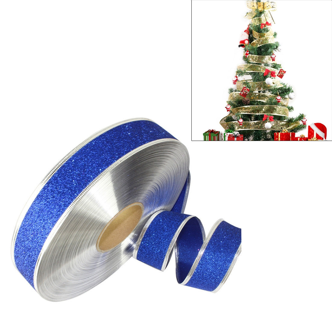 ELECTROPRIME 2m Christmas Party Decoration Glitter Powder Christmas Tree Decoration Ribbon(Blue)