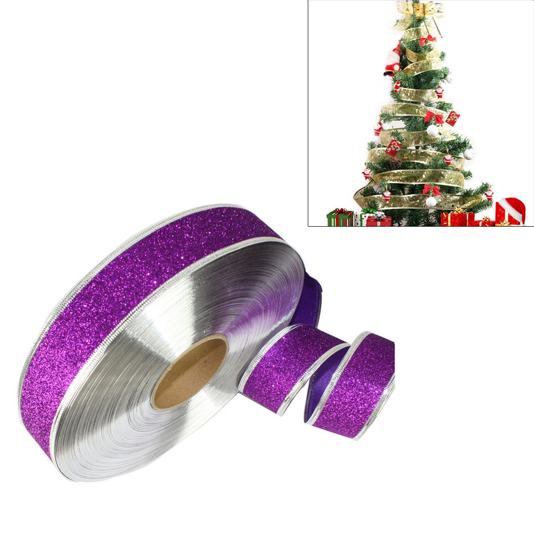 ELECTROPRIME 2m Christmas Party Decoration Glitter Powder Christmas Tree Decoration Ribbon(Purple)