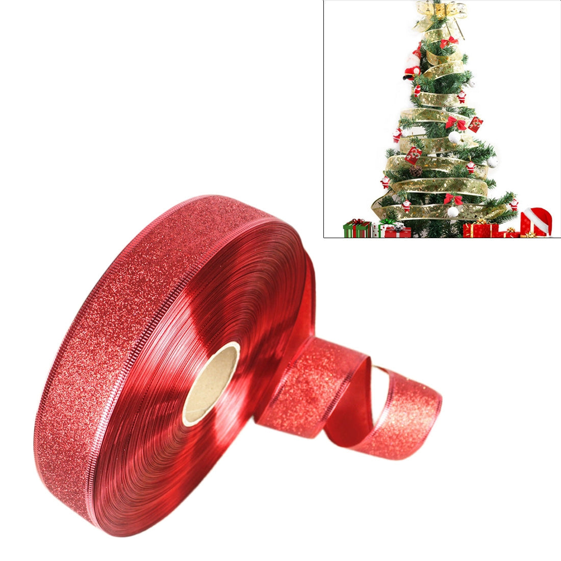 ELECTROPRIME 2m Christmas Party Decoration Glitter Powder Christmas Tree Decoration Ribbon(Red)
