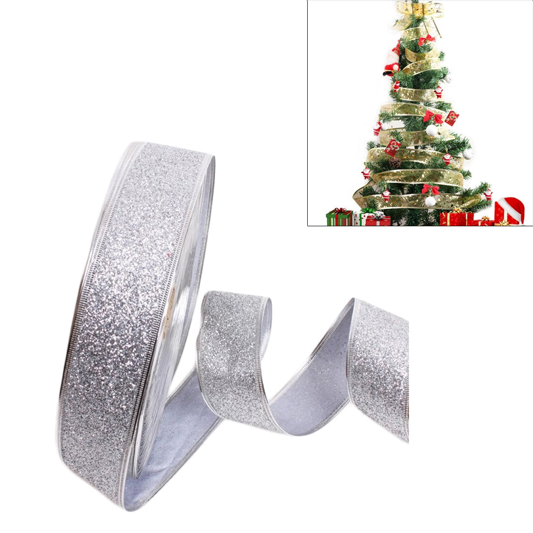 ELECTROPRIME 2m Christmas Party Decoration Glitter Powder Christmas Tree Decoration Ribbon(Silver)