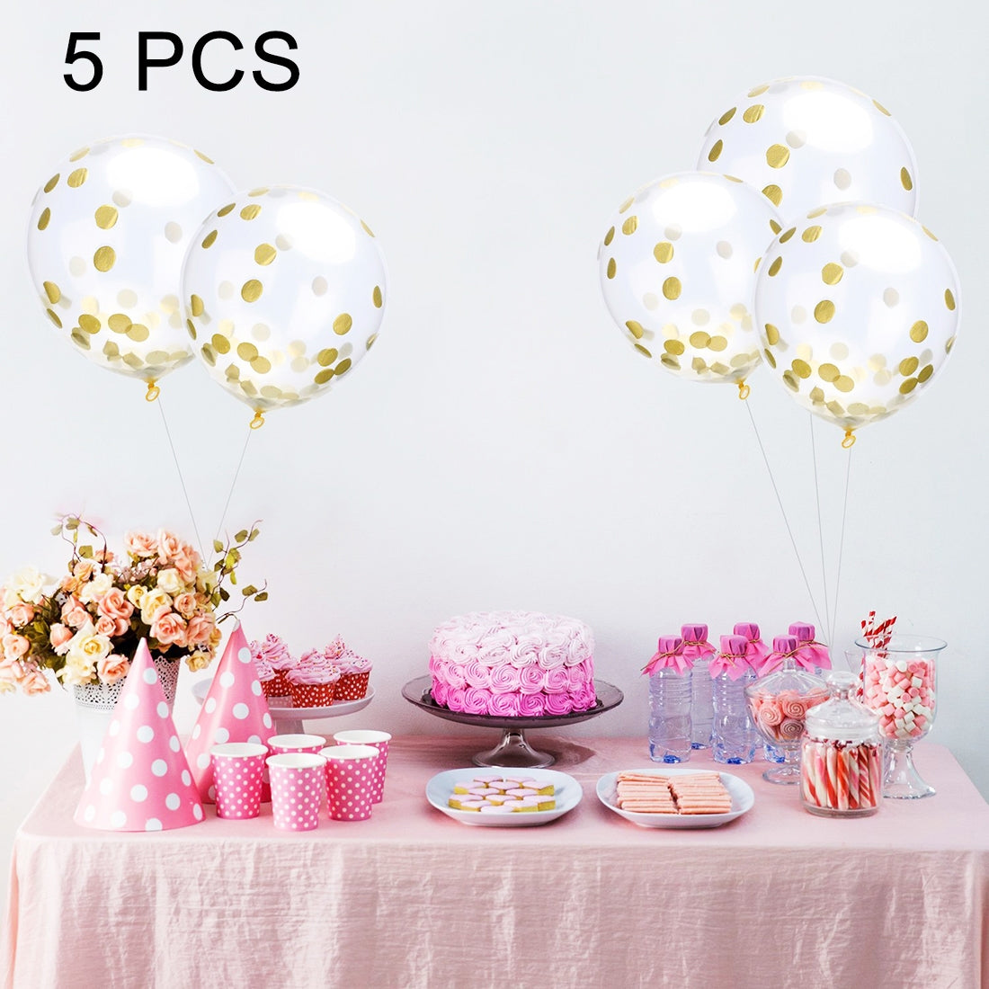 ELECTROPRIME 5 PCS 12 inch Transparent Gold Sequins Confetti Balloons, Holiday Party Wedding Decoration Confetti Balloons, Random Style Delivery