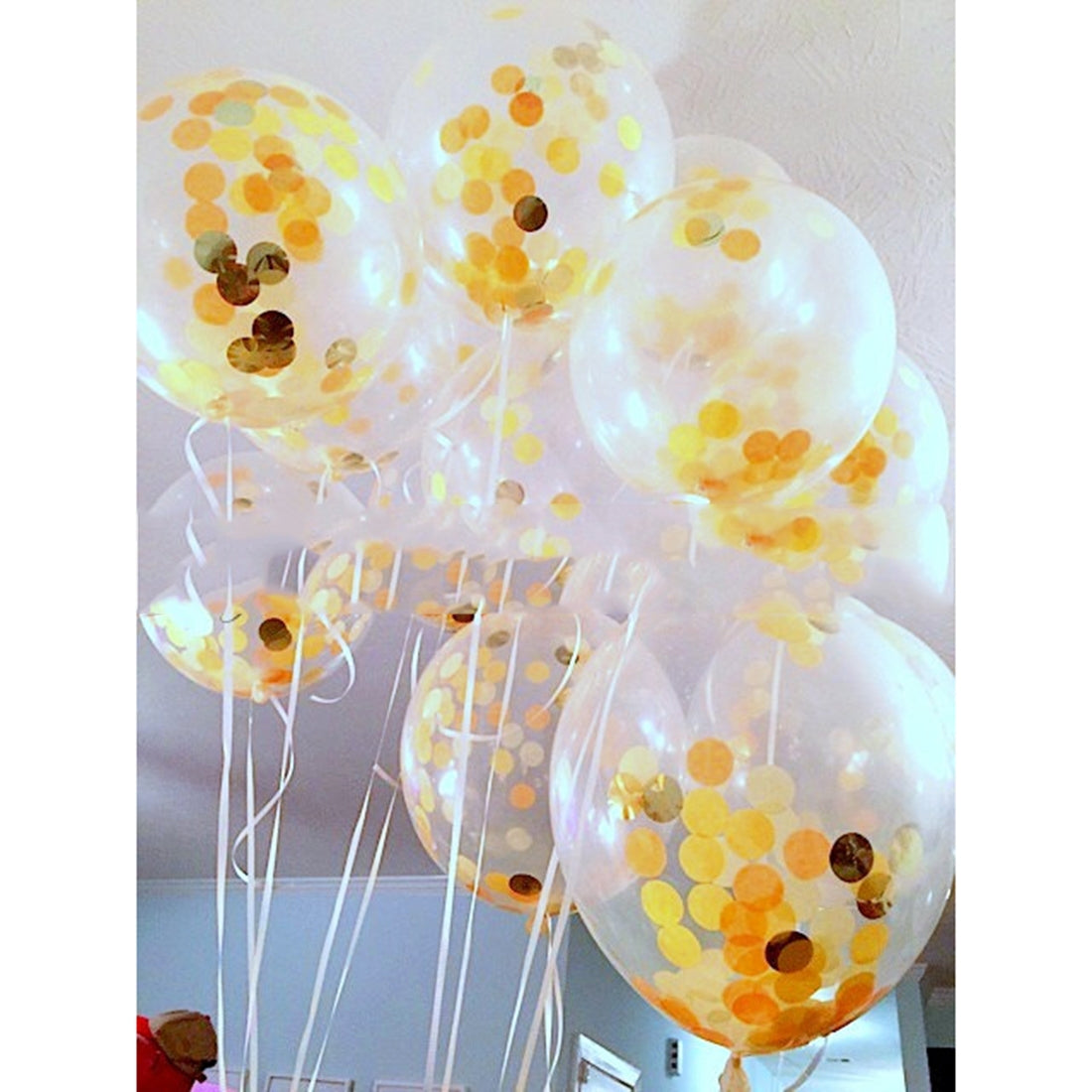 ELECTROPRIME 5 PCS 12 inch Transparent Gold Sequins Confetti Balloons, Holiday Party Wedding Decoration Confetti Balloons, Random Style Delivery