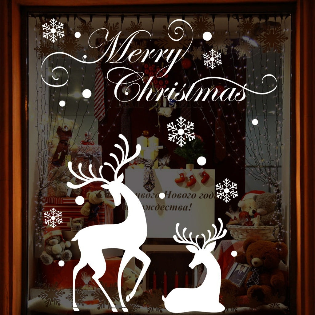 ELECTROPRIME White Snow Reindeer Window Glass Door Removable Christmas Wall Sticker Decoration