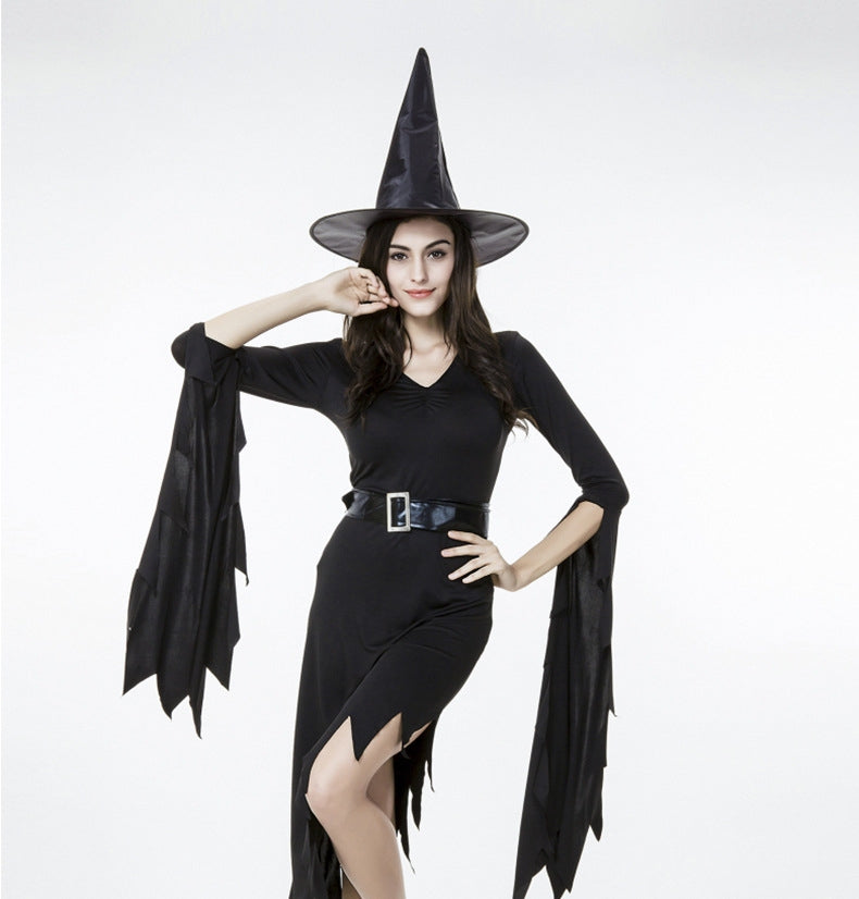 ELECTROPRIME Black Irregular Long Skirt Exit Halloween Costume Cosplay Show Witchcraft Dress, M, Chest: 88cm, Waistline: 72cm, Skirt Length: 108cm