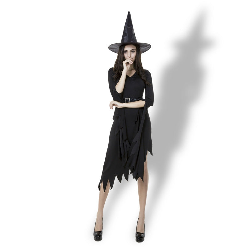 ELECTROPRIME Black Irregular Long Skirt Exit Halloween Costume Cosplay Show Witchcraft Dress, XL, Chest: 98cm, Waistline: 80cm, Skirt Length: 110cm