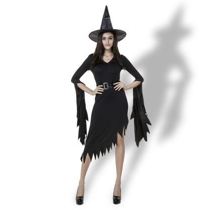 ELECTROPRIME Black Irregular Long Skirt Exit Halloween Costume Cosplay Show Witchcraft Dress, XL, Chest: 98cm, Waistline: 80cm, Skirt Length: 110cm