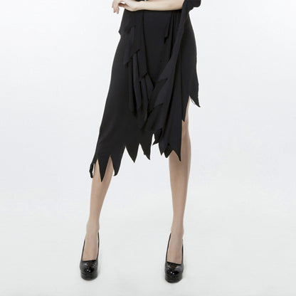 ELECTROPRIME Black Irregular Long Skirt Exit Halloween Costume Cosplay Show Witchcraft Dress, XL, Chest: 98cm, Waistline: 80cm, Skirt Length: 110cm