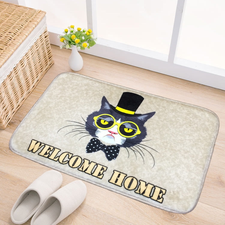 ELECTROPRIME Door Mat Cat and Dog Pattern Flannel Rectangular Bathroom Carpet Living Room Bedroom Anti - skid Household Foot Pad,Size:50*80cm