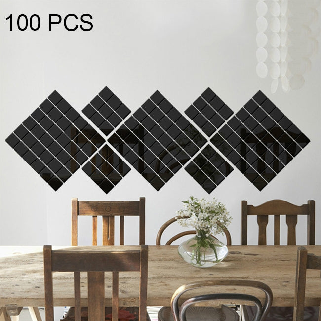 ELECTROPRIME 100 PCS Square Crystal Mosaic Mirror Acrylic Stereo Wall Stickers Creative Background Home Living Room Wall Sticker,Size:2*2cm(Black)