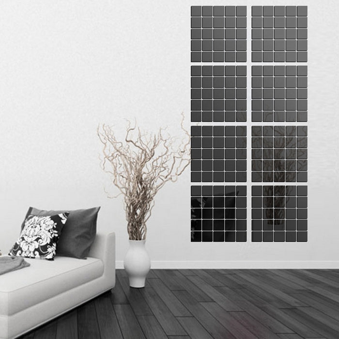 ELECTROPRIME 100 PCS Square Crystal Mosaic Mirror Acrylic Stereo Wall Stickers Creative Background Home Living Room Wall Sticker,Size:2*2cm(Black)