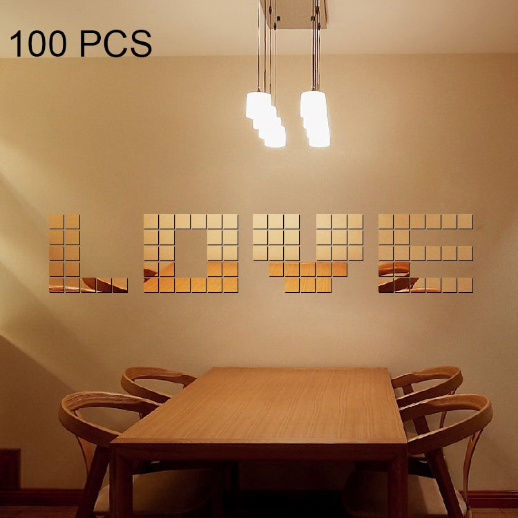 ELECTROPRIME 100 PCS Square Crystal Mosaic Mirror Acrylic Stereo Wall Stickers Creative Background Home Living Room Wall Sticker,Size:2*2cm(Gold)