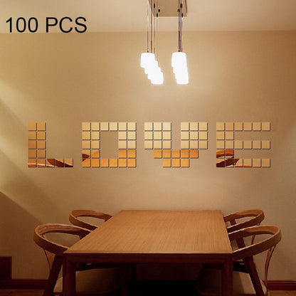 ELECTROPRIME 100 PCS Square Crystal Mosaic Mirror Acrylic Stereo Wall Stickers Creative Background Home Living Room Wall Sticker,Size:2*2cm(Gold)