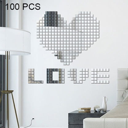 ELECTROPRIME 100 PCS Square Crystal Mosaic Mirror Acrylic Stereo Wall Stickers Creative Background Home Living Room Wall Sticker,Size:2*2cm(Silver)