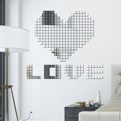 ELECTROPRIME 100 PCS Square Crystal Mosaic Mirror Acrylic Stereo Wall Stickers Creative Background Home Living Room Wall Sticker,Size:2*2cm(Silver)