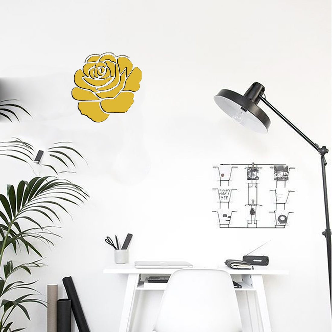 ELECTROPRIME 3D Flower Pattern Mirror Acrylic Wall Stickers Creative Home Living Room Wall Sticker Decor,Size:22*22cm(Gold)