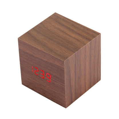 ELECTROPRIME Wood Clock Desk Table LED Digital Display Alarm Clock with Time & Date & Temperature Display(Brown)