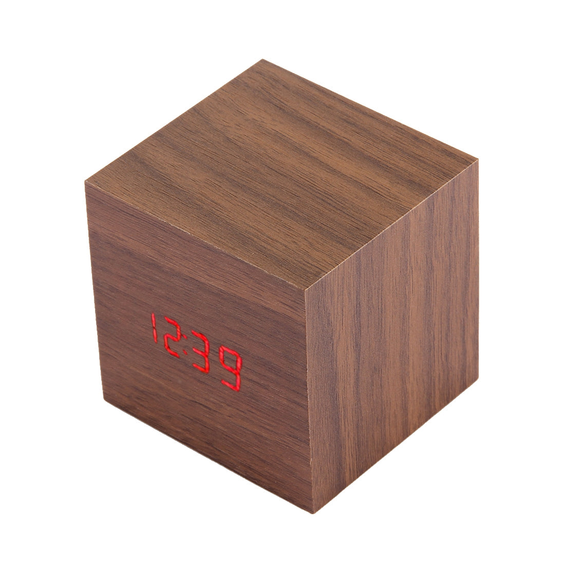 ELECTROPRIME Wood Clock Desk Table LED Digital Display Alarm Clock with Time & Date & Temperature Display(Brown)