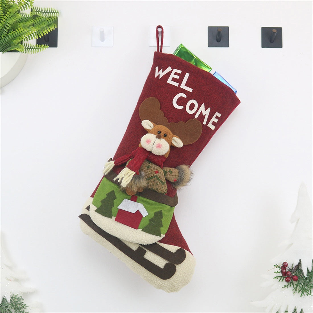 ELECTROPRIME CX20228 Elk Pattern Christmas Sock Gift Bag Christmas Tree Pendant Decoration