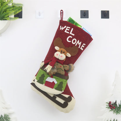 ELECTROPRIME CX20228 Elk Pattern Christmas Sock Gift Bag Christmas Tree Pendant Decoration