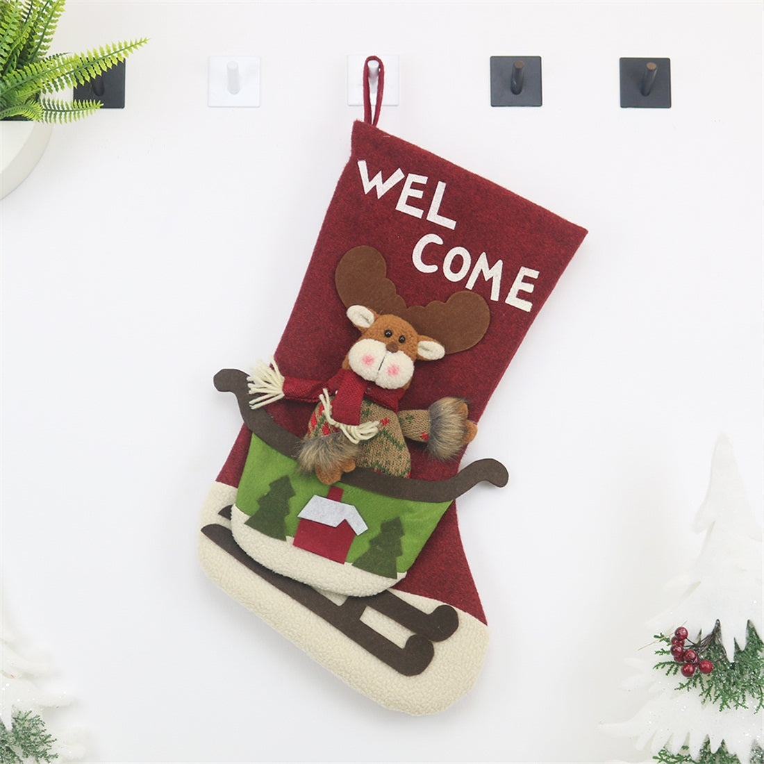 ELECTROPRIME CX20228 Elk Pattern Christmas Sock Gift Bag Christmas Tree Pendant Decoration