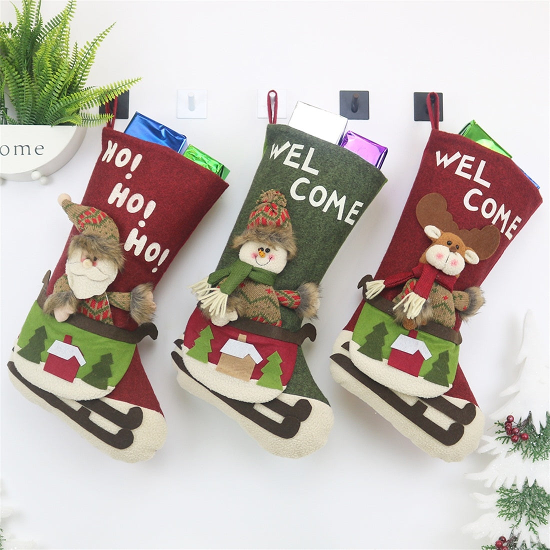 ELECTROPRIME CX20228 Elk Pattern Christmas Sock Gift Bag Christmas Tree Pendant Decoration