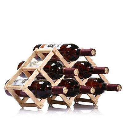 ELECTROPRIME 6 Bottles Racks Foldable Wine Stand Wooden Wine Holder Kitchen Bar Display Shelf(Wood)