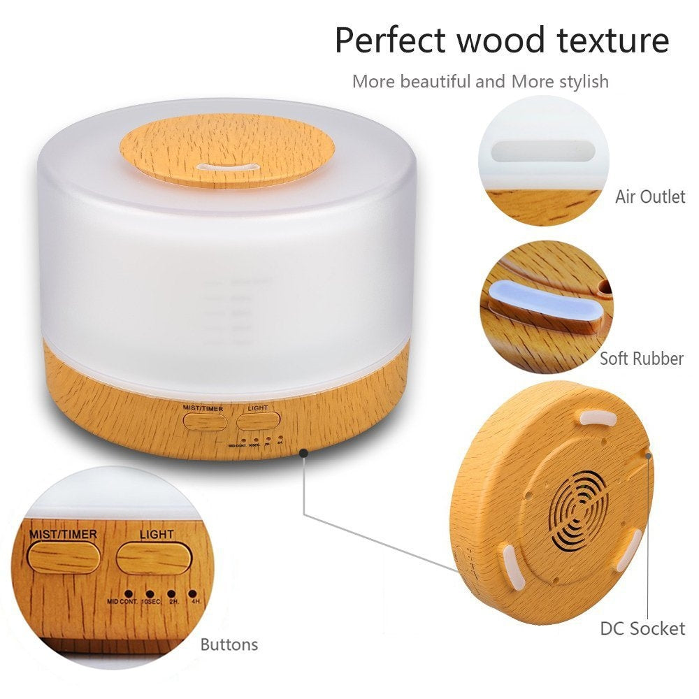 ELECTROPRIME T700 Remote Control Wood Pattern Air Humidifier Automatic Alcohol Sprayer Essential Oil Diffuser Ultrasonic Mist Maker Ultrasonic Aroma Diffuser Atomizer Color LED, Capacity: 700ml, DC 24V, US Plug