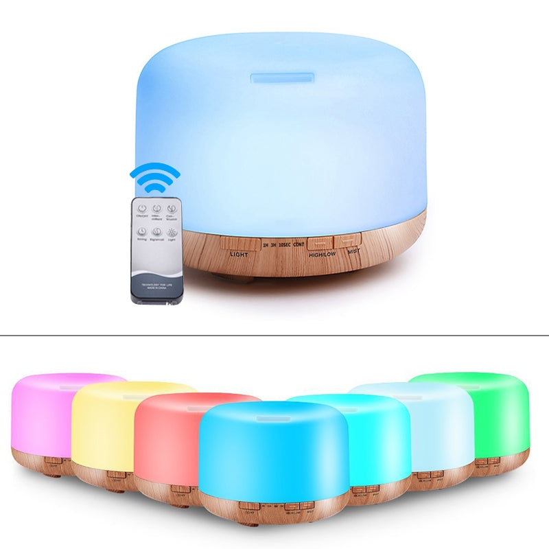 ELECTROPRIME T500 Remote Control Wood Pattern Air Humidifier Automatic Alcohol Sprayer Essential Oil Diffuser Ultrasonic Mist Maker Ultrasonic Aroma Diffuser Atomizer Color LED, Capacity: 500ml, DC 24V, US Plug